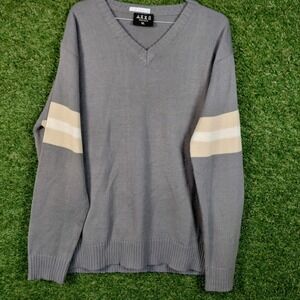 AXXS Basics Mens Gray V-Neck Long Sleeve‎ Sweater XL Cream Stripes